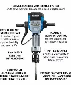 HERCULES 15 Amp 66 Lb. 1-1/8 in. Hex Breaker Hammer with Maximum Vibration Control -Cheap Hercules Store 56407 W2