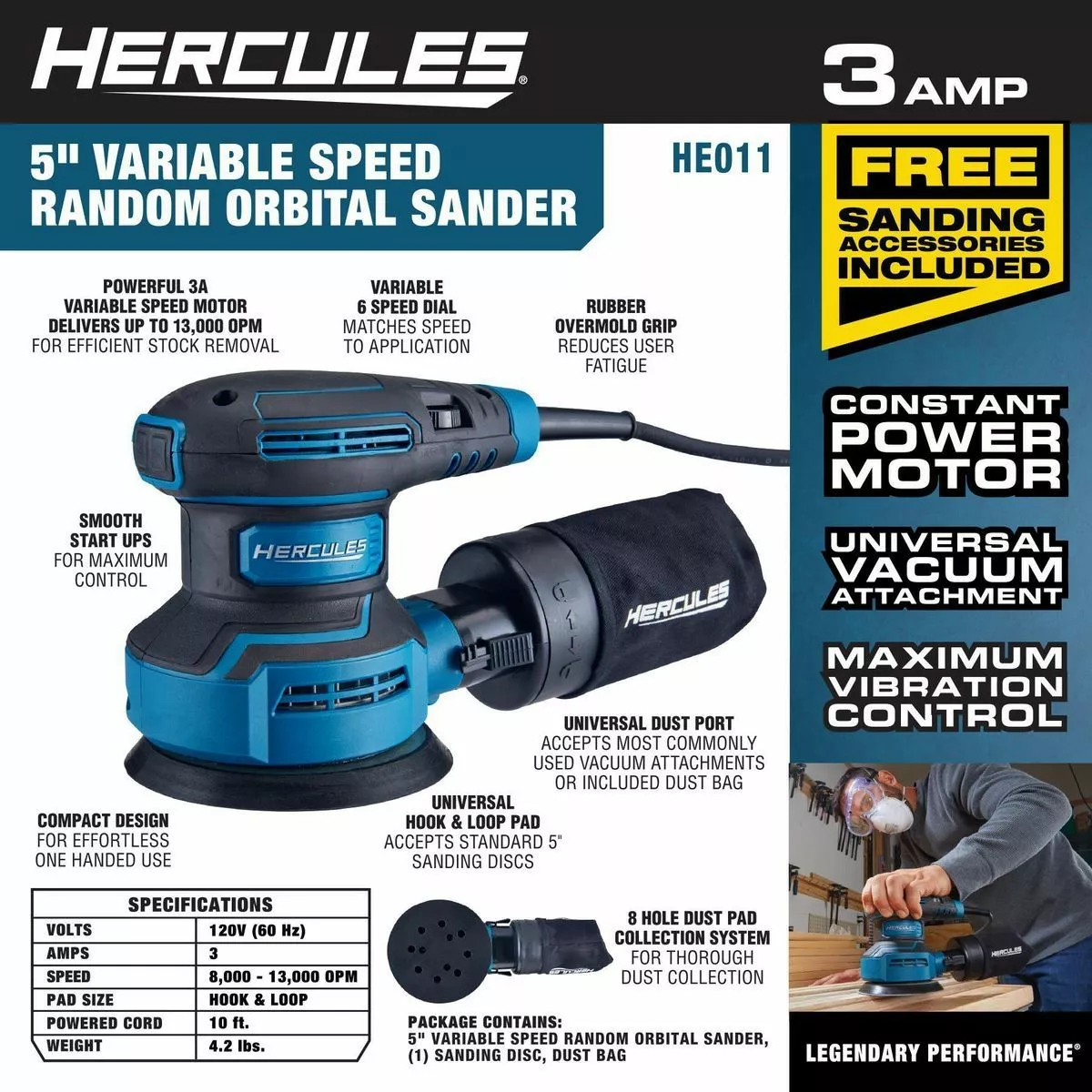 HERCULES 3 Amp 5 in. Random Orbital Palm Sander with Soft Start 6 HERCULES 3 Amp 5 in. Random Orbital Palm Sander with Soft Start - Image 4