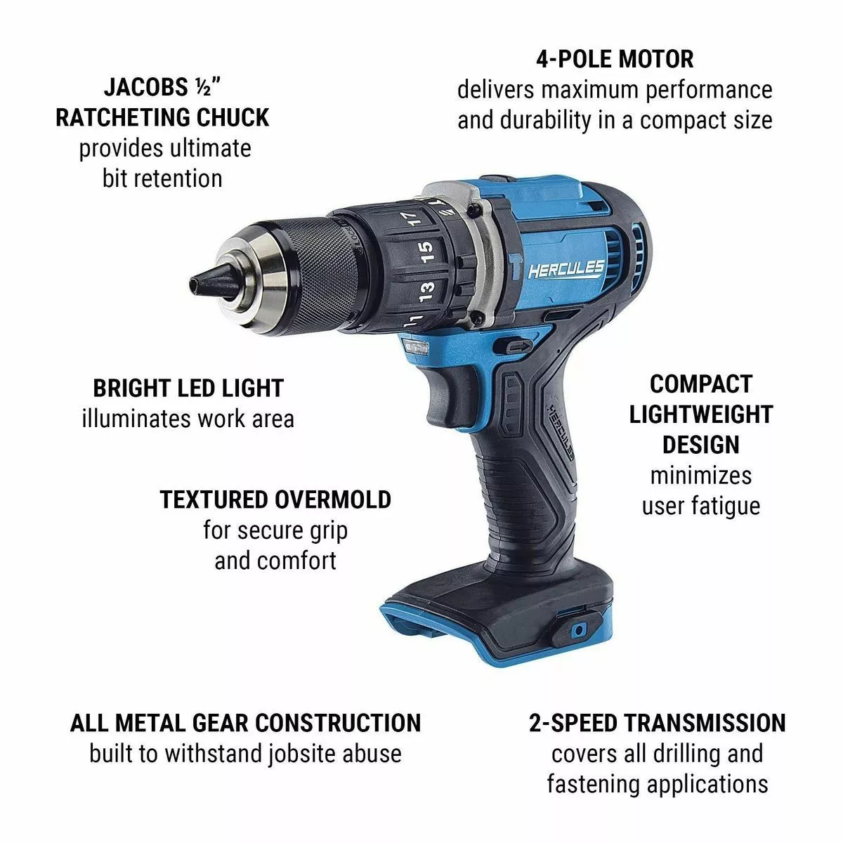 HERCULES 20V Cordless 1/2 in. Compact Variable Speed Hammer Drill/Driver - Tool Only 6 HERCULES 20V Cordless 1/2 in. Compact Variable Speed Hammer Drill/Driver - Tool Only - Image 5
