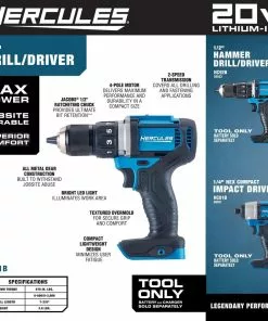 HERCULES 20V Cordless 1/2 in. Compact Drill/Driver - Tool Only -Cheap Hercules Store 56534 W2SS