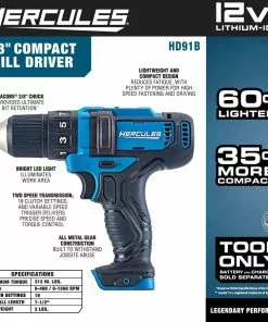 HERCULES 12V Cordless 3/8 in. Compact Drill/Driver - Tool Only -Cheap Hercules Store 56563 W2SS