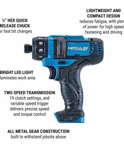 HERCULES 12V Cordless 1/4 in. Hex Compact Screwdriver - Tool Only -Cheap Hercules Store 56564 W2