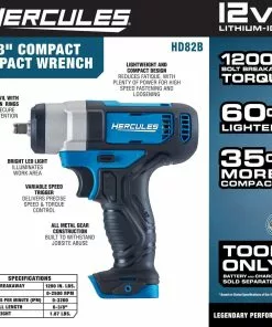 HERCULES 12V Cordless 3/8 in. Compact Impact Wrench, Blue - Tool Only -Cheap Hercules Store 56565 W2SS