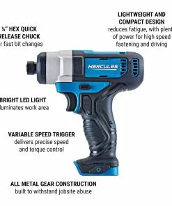 HERCULES 12V Cordless 1/4 in. Hex Compact Impact Driver - Tool Only -Cheap Hercules Store 56567 W2