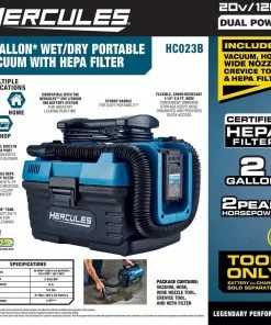 HERCULES 20V/120V Dual Power 2 Gallon Wet/Dry Portable Vacuum - Tool Only -Cheap Hercules Store 56789 W2SS