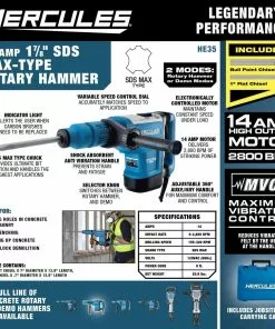 HERCULES 14 Amp 1-7/8 in. SDS Max-Type Variable Speed Rotary Hammer with Maximum Vibration Control -Cheap Hercules Store 56845 W2SS