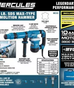 HERCULES 10 Amp 12 lb. SDS Max-Type Demolition Hammer with Maximum Vibration Control -Cheap Hercules Store 56846 W2SS
