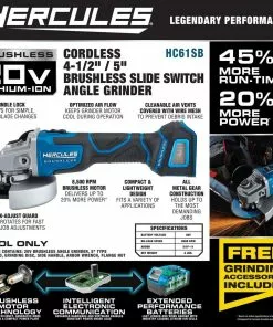 HERCULES 20V Brushless Cordless 4-1/2 in. / 5 in. Slide Switch Angle Grinder - Tool Only -Cheap Hercules Store 56903 W2SS
