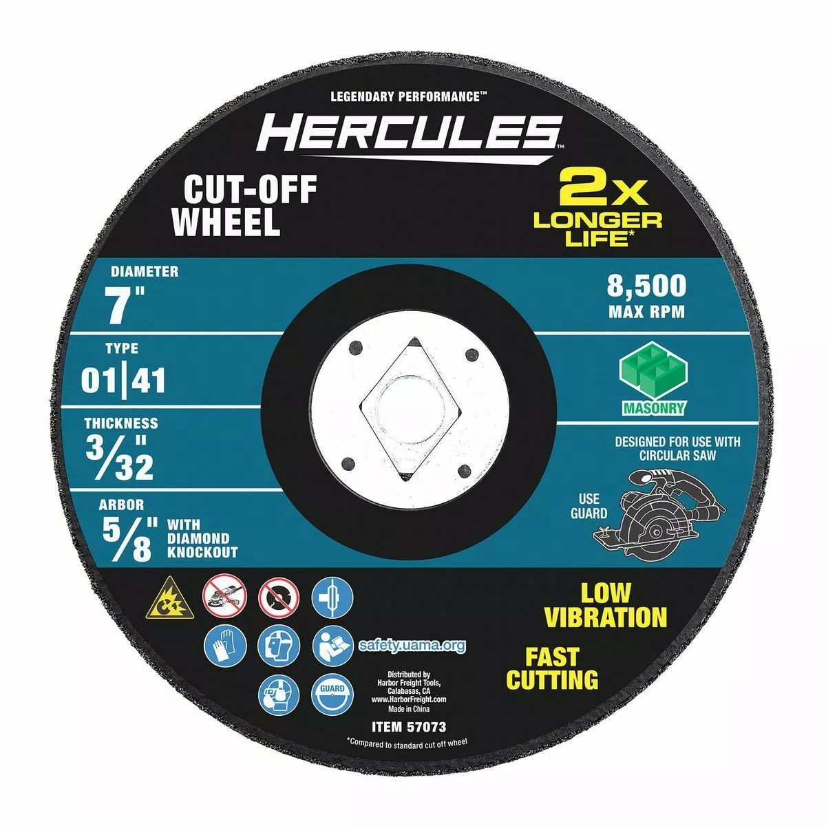 HERCULES 7 in. x 3/32 in. x 5/8 in. Type 01/41 Masonry Cut-off Wheel 4 HERCULES 7 in. x 3/32 in. x 5/8 in. Type 01/41 Masonry Cut-off Wheel - Image 2