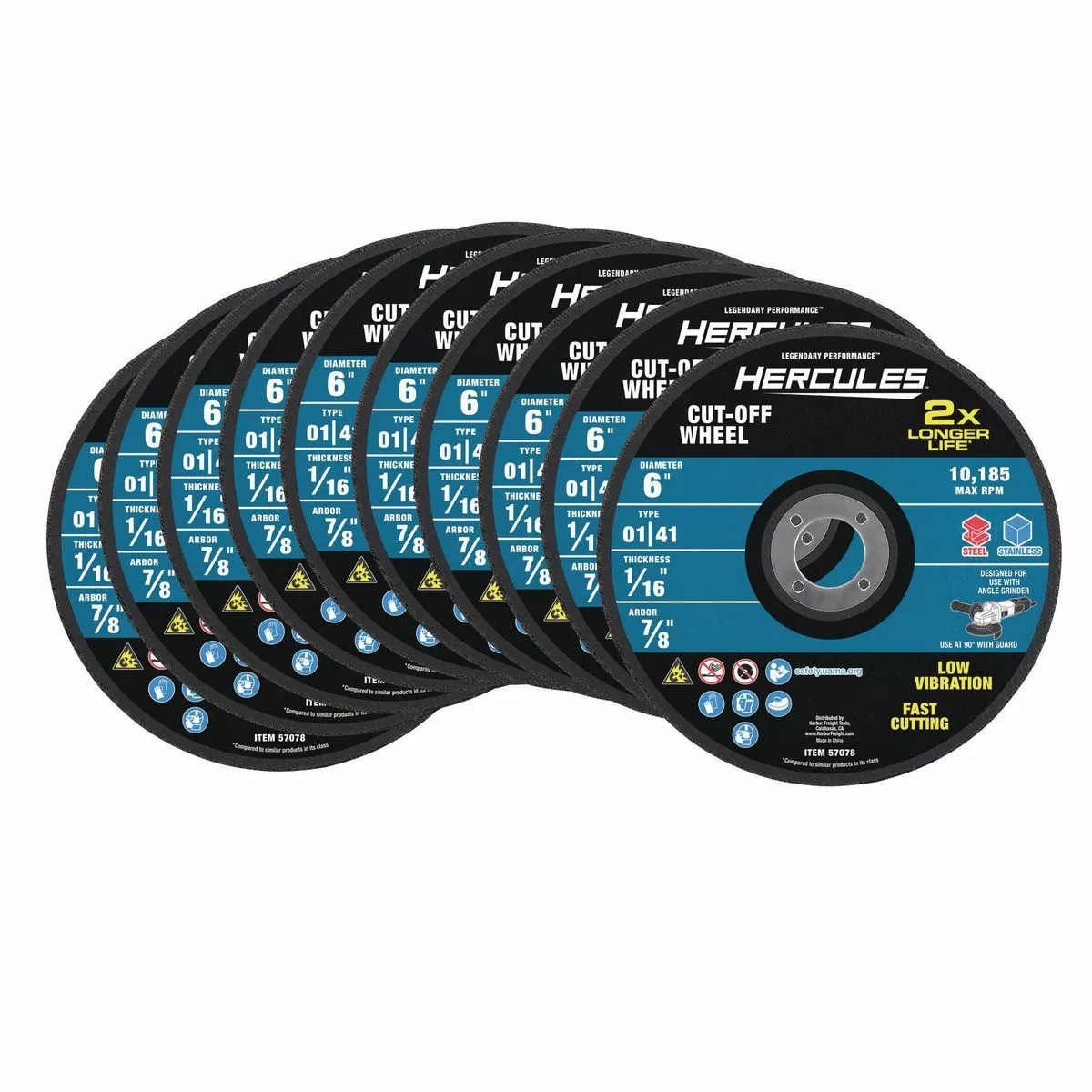 HERCULES 6 in. x 1/16 in. x 7/8 in. Type 01/41 Metal Cut-off Wheel 10 Pk. 3 HERCULES 6 in. x 1/16 in. x 7/8 in. Type 01/41 Metal Cut-off Wheel 10 Pk.