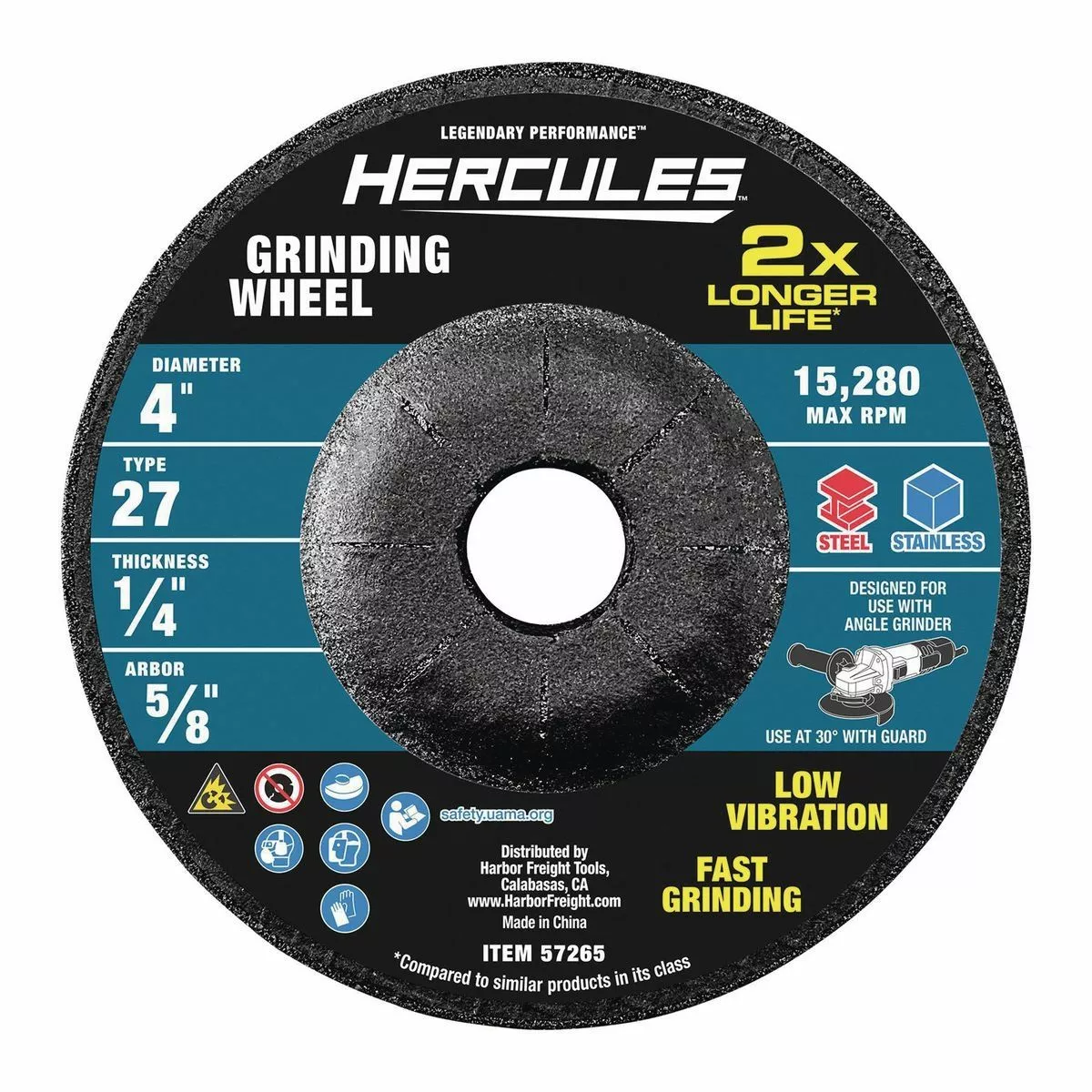 HERCULES 4 in. x 1/4 in. x 5/8 in. Type 27 Metal Grinding Wheel 3 HERCULES 4 in. x 1/4 in. x 5/8 in. Type 27 Metal Grinding Wheel