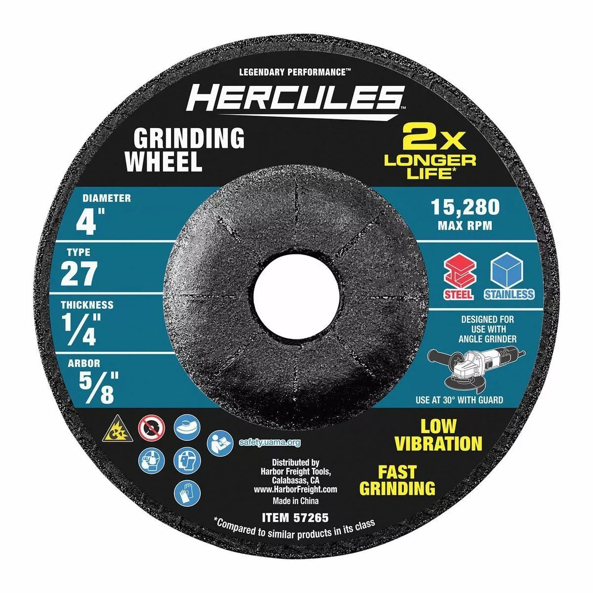 HERCULES 4 in. x 1/4 in. x 5/8 in. Type 27 Metal Grinding Wheel 4 HERCULES 4 in. x 1/4 in. x 5/8 in. Type 27 Metal Grinding Wheel - Image 2