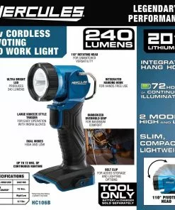 HERCULES 20V Cordless 220 Lumen Work Light - Tool Only -Cheap Hercules Store 57279 W2SS