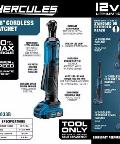 HERCULES 12V Cordless 3/8 in. Ratchet - Tool Only -Cheap Hercules Store 57280 W2SS