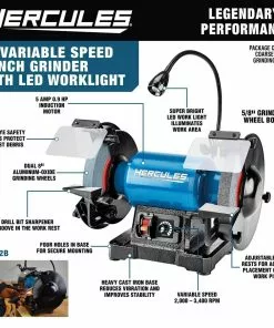 HERCULES 8 in. Variable Speed Bench Grinder with LED Worklight -Cheap Hercules Store 57285 W2SS