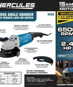 HERCULES 15 Amp 7 in./9 in. Trigger Grip Angle Grinder -Cheap Hercules Store 57363 W2SS