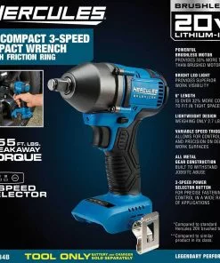 HERCULES 20V Brushless Cordless 1/2 in. Compact 3-Speed Impact Wrench – Tool Only -Cheap Hercules Store 57563 W2SS