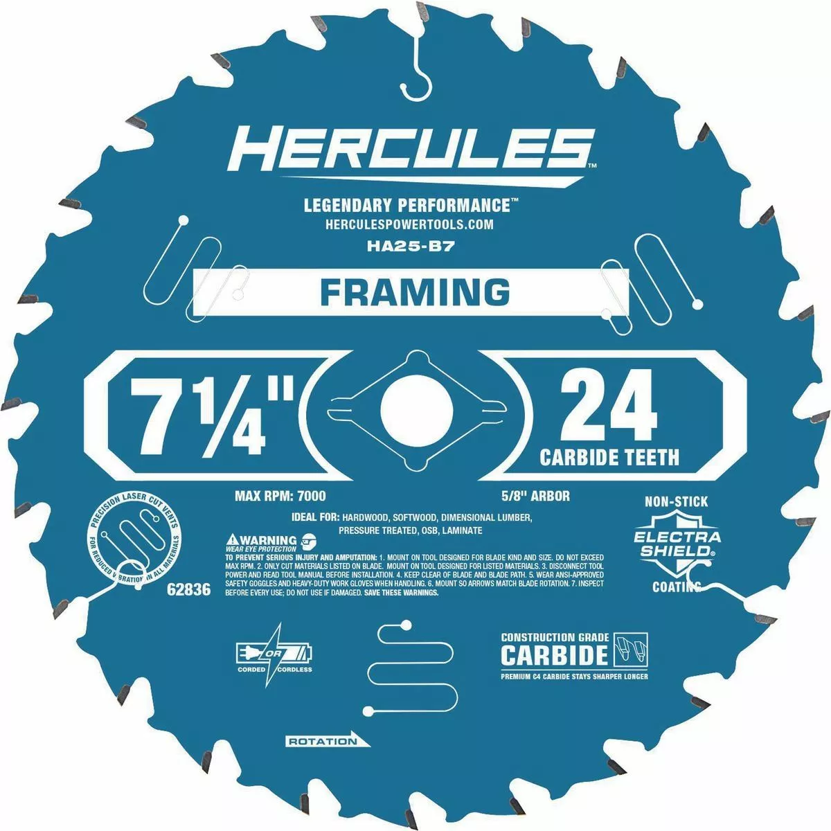 HERCULES 7-1/4 in., 24T Framing Circular Saw Blade 3 HERCULES 7-1/4 in., 24T Framing Circular Saw Blade