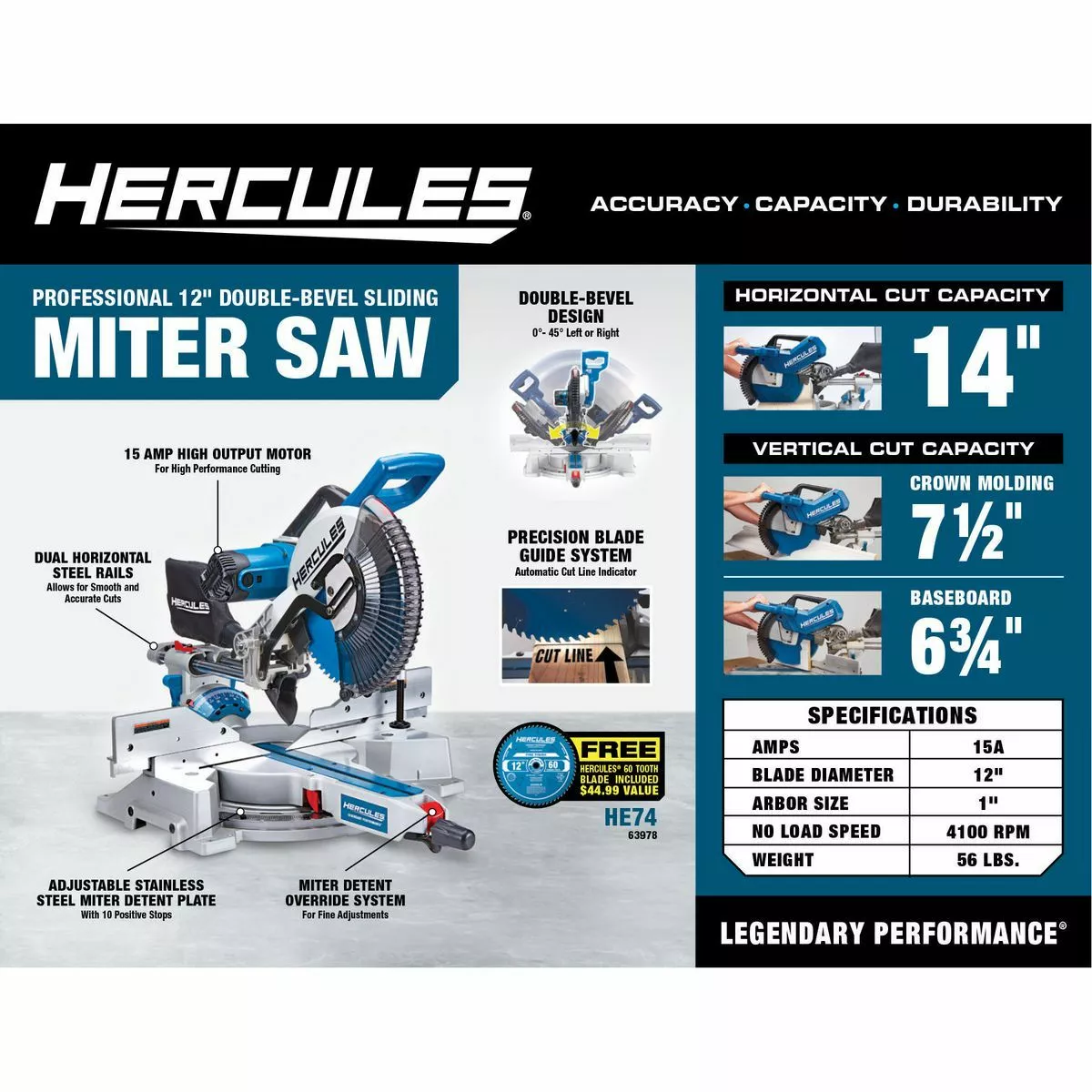 HERCULES 12 in. Dual-Bevel Sliding Compound Miter Saw with Precision LED Shadow Guide 5 HERCULES 12 in. Dual-Bevel Sliding Compound Miter Saw with Precision LED Shadow Guide - Image 3