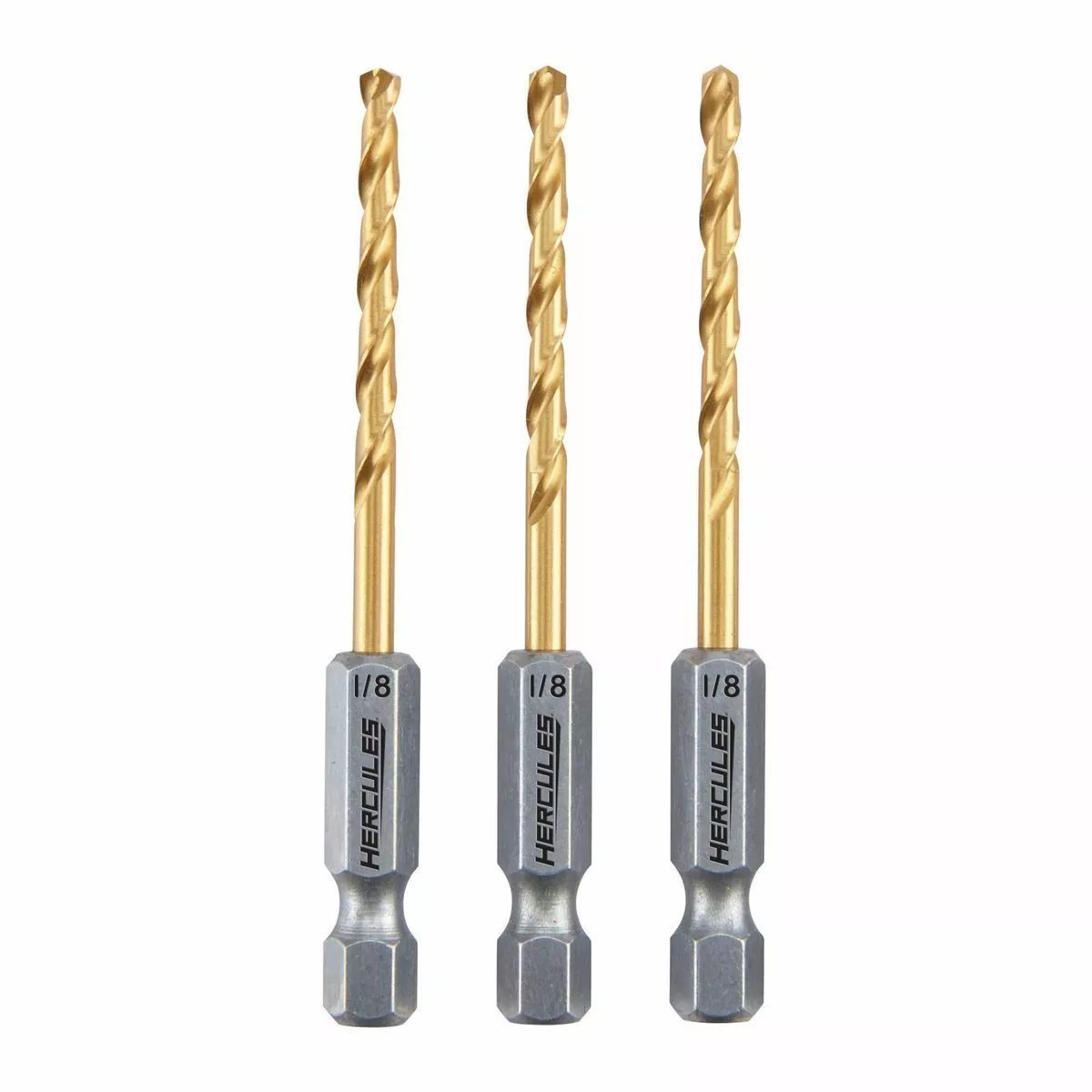 HERCULES 1/8 in. Impact Rated Hex Shank Titanium Drill Bit Set, 3 Piece 3 HERCULES 1/8 in. Impact Rated Hex Shank Titanium Drill Bit Set, 3 Piece